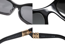 画像をギャラリービューアに読み込む, 新品未使用 MIUMIU ミュウミュウ ロゴ サングラス ブラック プラスチック スクエア型 61☐18 SMU 14Z F ゴールド金具 中古 4b010462