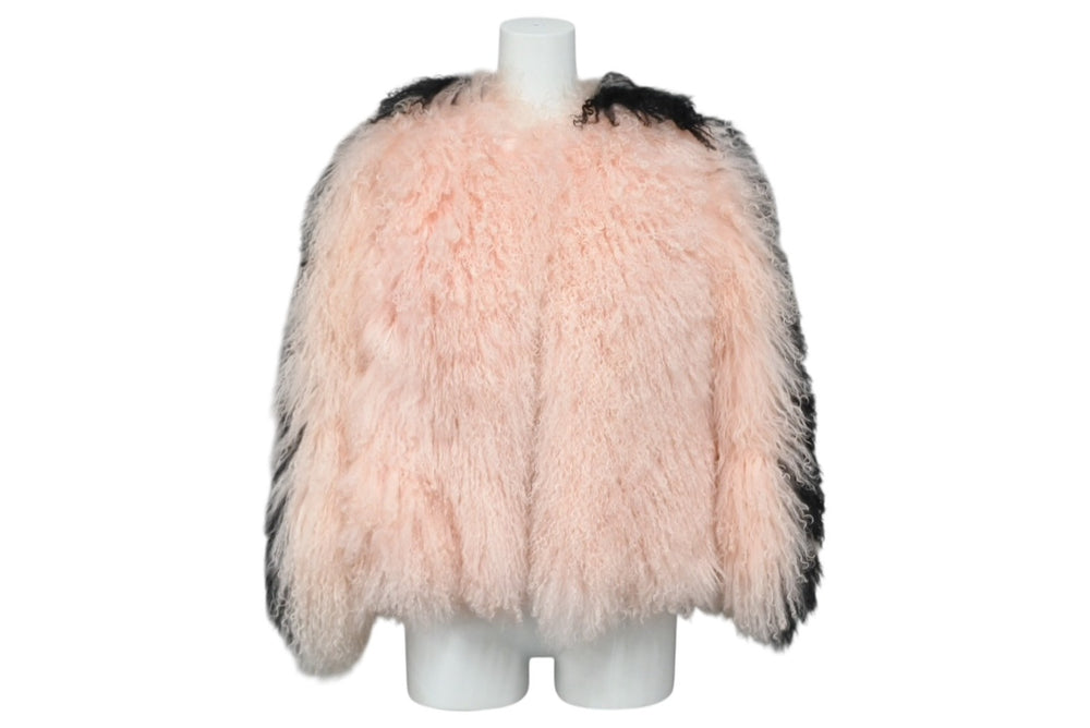 極美品 FENDI フェンディ ファーコート ジャケット ラム シルク ファージャケット PR13-15-1842-A ピンク サイズ36 ブラック ピンク 中古 4b010478