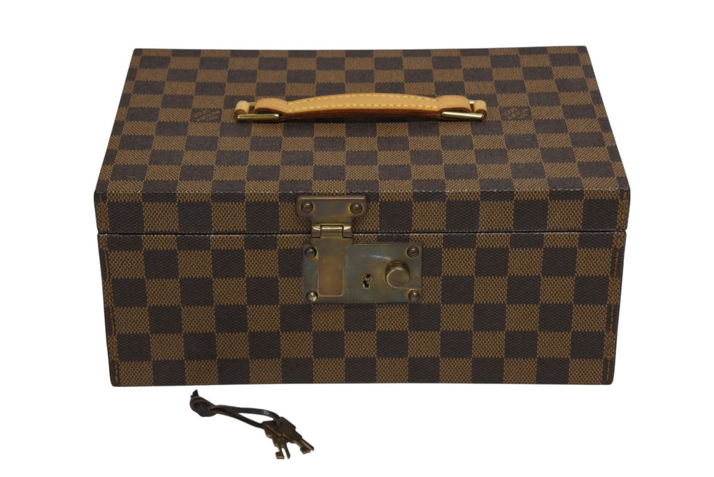 Very Good Condition LOUIS VUITTON Damier Jewelry Box Order Brown PVC Leather Gold Hardware Used 4b010501