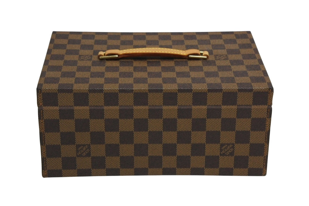 Very Good Condition LOUIS VUITTON Damier Jewelry Box Order Brown PVC Leather Gold Hardware Used 4b010501