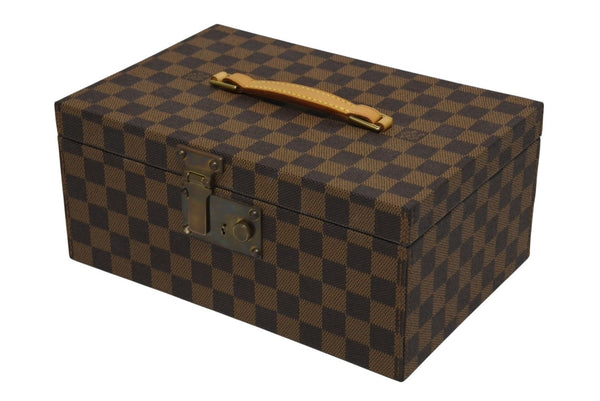 極美品 LOUIS VUITTON ルイヴィトン ダミエ ジュエリーボックス オーダー ブラウン PVC レザー ゴールド金具 中古 4b010501