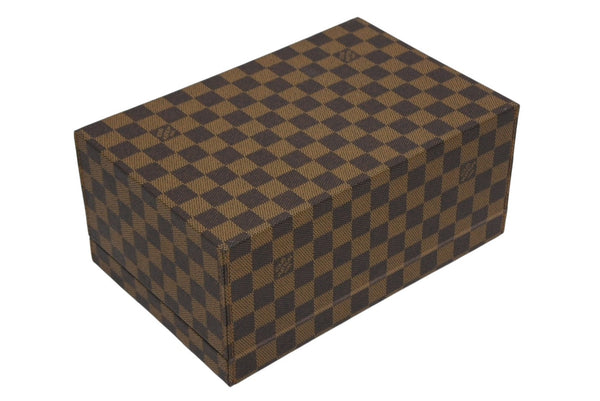 極美品 LOUIS VUITTON ルイヴィトン ダミエ ジュエリーボックス オーダー ブラウン PVC レザー ゴールド金具 中古 4b010501