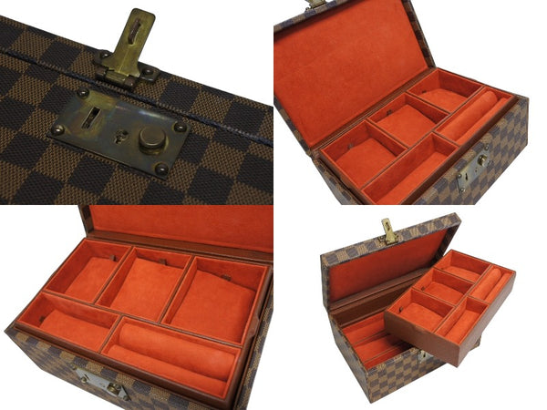 極美品 LOUIS VUITTON ルイヴィトン ダミエ ジュエリーボックス オーダー ブラウン PVC レザー ゴールド金具 中古 4b010501
