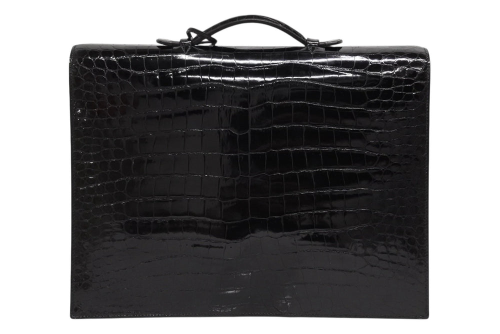 Like new HERMES Sac a Depeche 38 Briefcase Porosus Black Silver hardware □J stamp Used 4b010507
