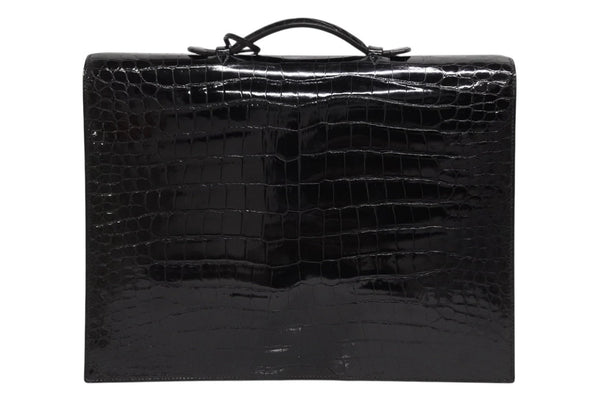 新品同様 HERMES エルメス サック ア デペッシュ 38 ブリーフケース ポロサス ブラック シルバー金具 □J刻印 中古 4b010507
