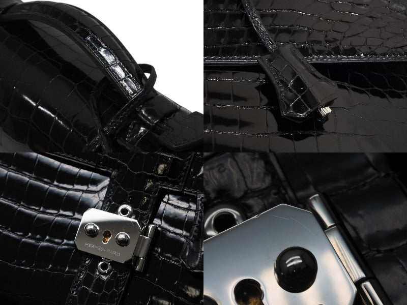 Like new HERMES Sac a Depeche 38 Briefcase Porosus Black Silver hardware □J stamp Used 4b010507