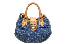 画像をギャラリービューアに読み込む, 新品同様 LOUIS VUITTON ルイヴィトン モノグラムデニム ミニプリーティ PM ハンドバッグ M95020 レザー ブルー 中古 4b010523