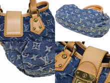 画像をギャラリービューアに読み込む, 新品同様 LOUIS VUITTON ルイヴィトン モノグラムデニム ミニプリーティ PM ハンドバッグ M95020 レザー ブルー 中古 4b010523