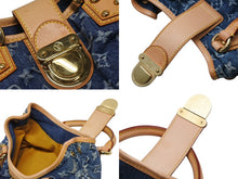 画像をギャラリービューアに読み込む, 新品同様 LOUIS VUITTON ルイヴィトン モノグラムデニム ミニプリーティ PM ハンドバッグ M95020 レザー ブルー 中古 4b010523