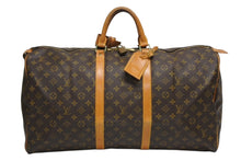 画像をギャラリービューアに読み込む, LOUIS VUITTON ルイヴィトン キーポル55 ボストンバッグ M41424 モノグラム PVC ヌメ革 ブラウン 良品 中古 4b010526