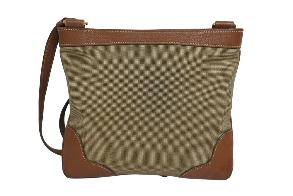 極美品 PRADA プラダ ロゴジャガード ショルダーバッグ BT0357 ベージュ ブラウン コットンキャンバス レザー ゴールド金具 中古 4b010543