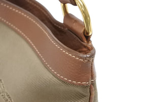 極美品 PRADA プラダ ロゴジャガード ショルダーバッグ BT0357 ベージュ ブラウン コットンキャンバス レザー ゴールド金具 中古 4b010543