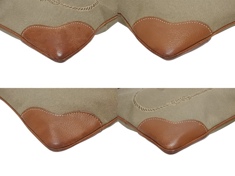 Very Good Condition PRADA Logo Jacquard Shoulder Bag BT0357 Beige Brown Cotton Canvas Leather Gold Hardware Used 4b010543