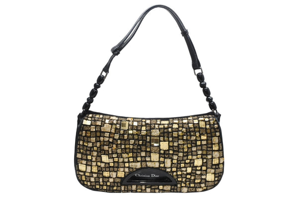極美品 Christian Dior クリスチャンディオール ワンショルダーバッグ マリスパール ビーズ ゴールド 中古 4b010550
