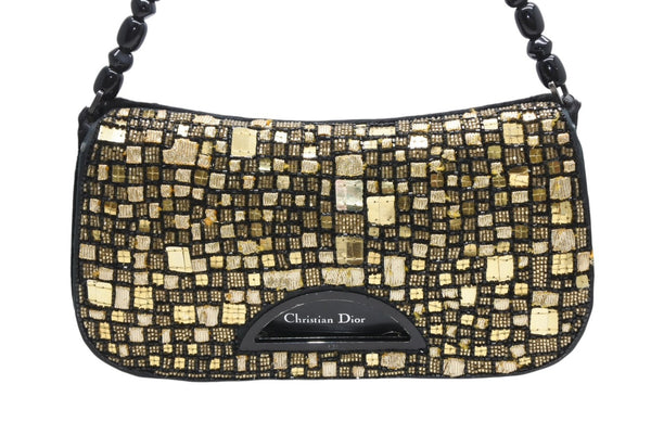 極美品 Christian Dior クリスチャンディオール ワンショルダーバッグ マリスパール ビーズ ゴールド 中古 4b010550