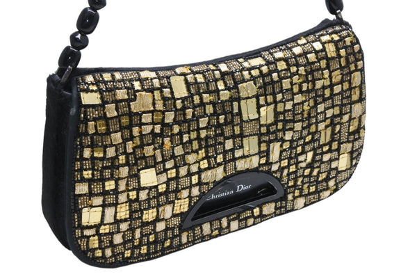 極美品 Christian Dior クリスチャンディオール ワンショルダーバッグ マリスパール ビーズ ゴールド 中古 4b010550
