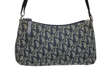 画像をギャラリービューアに読み込む, Christian Dior クリスチャンディオール ハンドバッグ ポーチ トロッター ネイビー コットンキャンバス BO B 0101 シルバー金具 美品 中古 4b010560