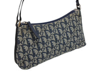 画像をギャラリービューアに読み込む, Christian Dior クリスチャンディオール ハンドバッグ ポーチ トロッター ネイビー コットンキャンバス BO B 0101 シルバー金具 美品 中古 4b010560