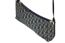 画像をギャラリービューアに読み込む, Christian Dior クリスチャンディオール ハンドバッグ ポーチ トロッター ネイビー コットンキャンバス BO B 0101 シルバー金具 美品 中古 4b010560