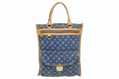 極美品 LOUIS VUITTON ルイヴィトン フラットショッパー ハンドバッグ M95018 モノグラム デニム ブルー ゴールド金具 中古 4b010562
