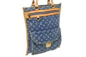 極美品 LOUIS VUITTON ルイヴィトン フラットショッパー ハンドバッグ M95018 モノグラム デニム ブルー ゴールド金具 中古 4b010562