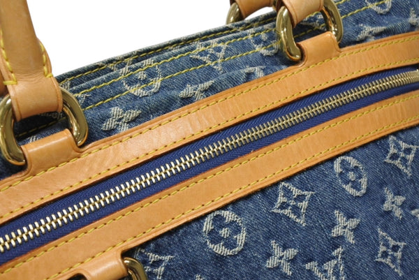 極美品 LOUIS VUITTON ルイヴィトン フラットショッパー ハンドバッグ M95018 モノグラム デニム ブルー ゴールド金具 中古 4b010562