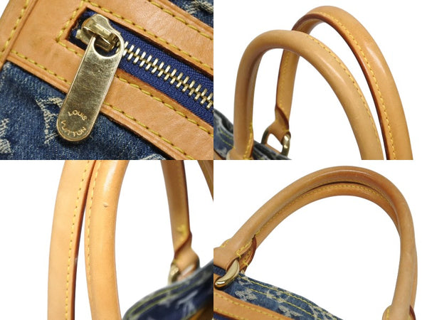 極美品 LOUIS VUITTON ルイヴィトン フラットショッパー ハンドバッグ M95018 モノグラム デニム ブルー ゴールド金具 中古 4b010562