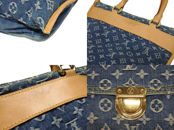 極美品 LOUIS VUITTON ルイヴィトン フラットショッパー ハンドバッグ M95018 モノグラム デニム ブルー ゴールド金具 中古 4b010562