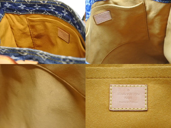 極美品 LOUIS VUITTON ルイヴィトン フラットショッパー ハンドバッグ M95018 モノグラム デニム ブルー ゴールド金具 中古 4b010562