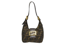 画像をギャラリービューアに読み込む, FENDI フェンディ ハンドバッグ マンマバケット ミニマンマ ズッカ柄 ブラウン コットンキャンバス レザー ゴールド金具 美品 中古 4b010566