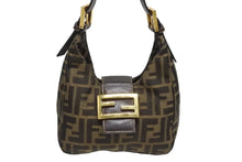 画像をギャラリービューアに読み込む, FENDI フェンディ ハンドバッグ マンマバケット ミニマンマ ズッカ柄 ブラウン コットンキャンバス レザー ゴールド金具 美品 中古 4b010566