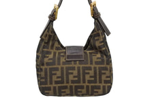 画像をギャラリービューアに読み込む, FENDI フェンディ ハンドバッグ マンマバケット ミニマンマ ズッカ柄 ブラウン コットンキャンバス レザー ゴールド金具 美品 中古 4b010566