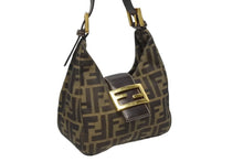 画像をギャラリービューアに読み込む, FENDI フェンディ ハンドバッグ マンマバケット ミニマンマ ズッカ柄 ブラウン コットンキャンバス レザー ゴールド金具 美品 中古 4b010566