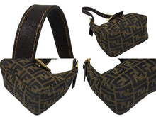 画像をギャラリービューアに読み込む, FENDI フェンディ ハンドバッグ マンマバケット ミニマンマ ズッカ柄 ブラウン コットンキャンバス レザー ゴールド金具 美品 中古 4b010566