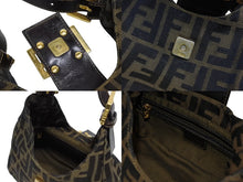画像をギャラリービューアに読み込む, FENDI フェンディ ハンドバッグ マンマバケット ミニマンマ ズッカ柄 ブラウン コットンキャンバス レザー ゴールド金具 美品 中古 4b010566
