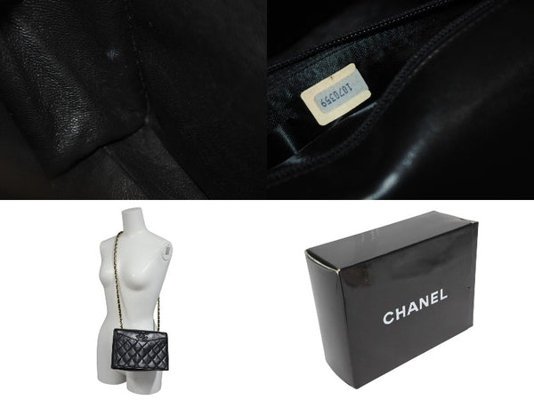 極美品 CHANEL シャネル Sフラップ Sチェーンショルダーバッグ A2000 1番台 ココマーク ラムスキン ブラック ゴールド金具 中古 4b010569