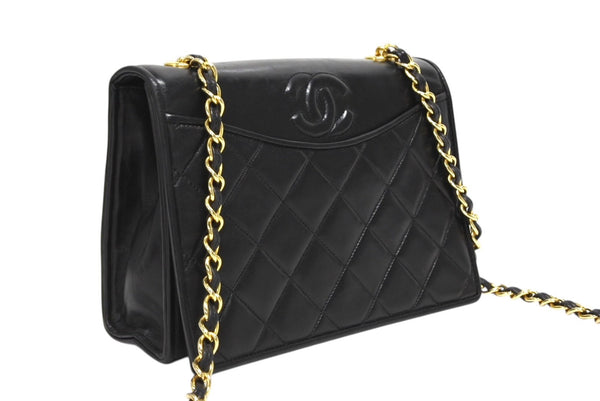 極美品 CHANEL シャネル Sフラップ Sチェーンショルダーバッグ A2000 1番台 ココマーク ラムスキン ブラック ゴールド金具 中古 4b010569