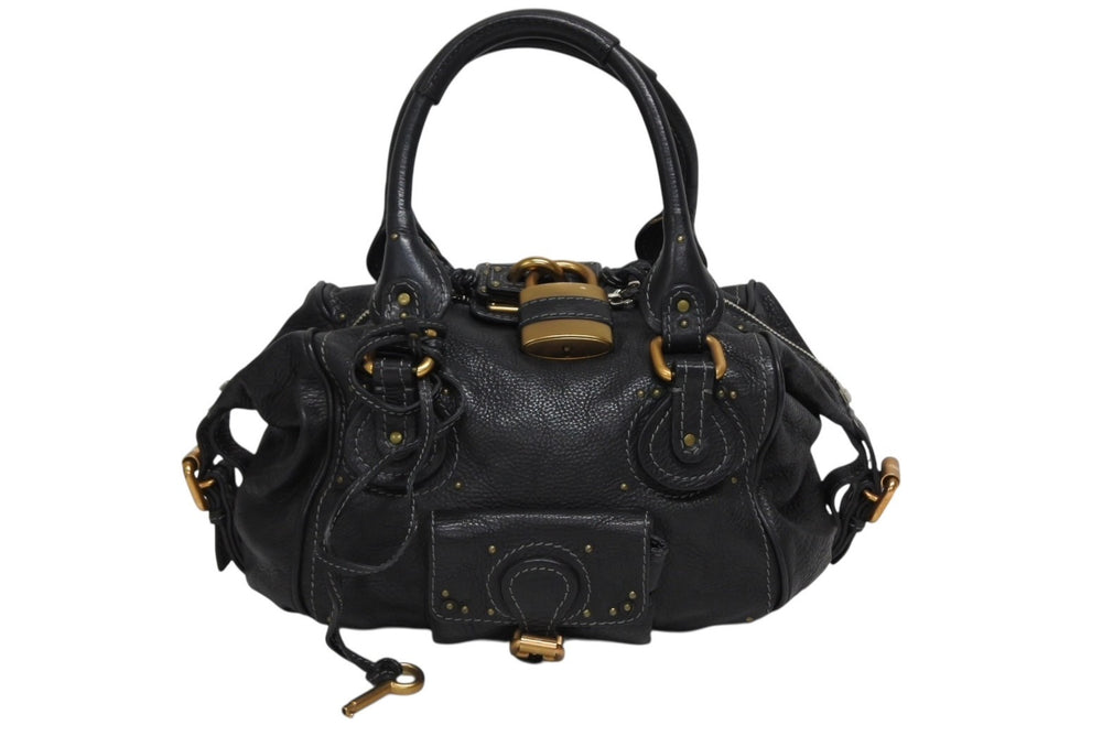 Chloe クロエ ハンドバッグ パディントン ワンショルダーバッグ ブラック レザー B19FG0 ゴールド金具 美品 中古 4b010584
