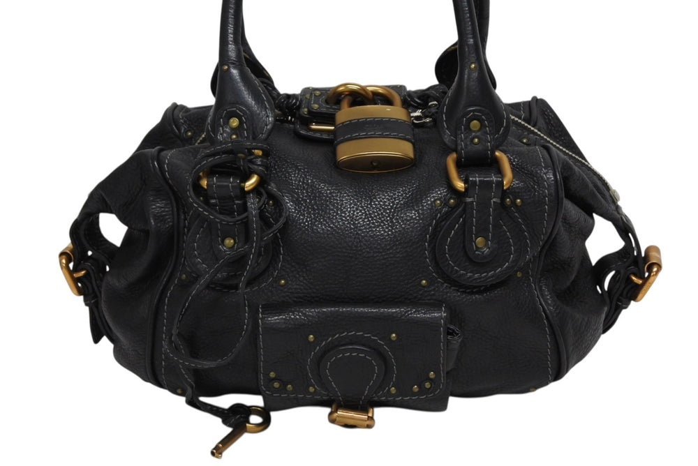 Chloe クロエ ハンドバッグ パディントン ワンショルダーバッグ ブラック レザー B19FG0 ゴールド金具 美品 中古 4b010584