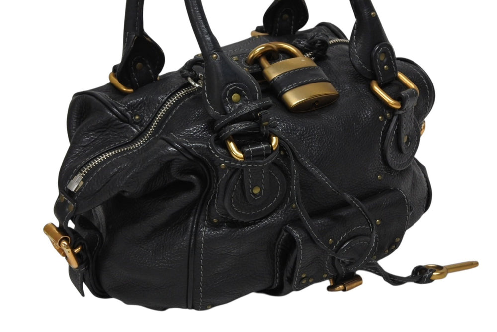 Chloe クロエ ハンドバッグ パディントン ワンショルダーバッグ ブラック レザー B19FG0 ゴールド金具 美品 中古 4b010584