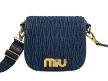 画像をギャラリービューアに読み込む, 極美品 MIUMIU ミュウミュウ マテラッセ ショルダーバッグ 5BH085 デニム レザー ギャザー インディゴブルー ゴールド金具 中古 4b010595