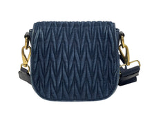画像をギャラリービューアに読み込む, 極美品 MIUMIU ミュウミュウ マテラッセ ショルダーバッグ 5BH085 デニム レザー ギャザー インディゴブルー ゴールド金具 中古 4b010595