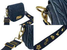 画像をギャラリービューアに読み込む, 極美品 MIUMIU ミュウミュウ マテラッセ ショルダーバッグ 5BH085 デニム レザー ギャザー インディゴブルー ゴールド金具 中古 4b010595
