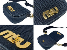 画像をギャラリービューアに読み込む, 極美品 MIUMIU ミュウミュウ マテラッセ ショルダーバッグ 5BH085 デニム レザー ギャザー インディゴブルー ゴールド金具 中古 4b010595