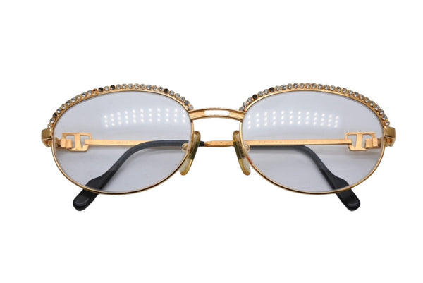 TIFFANY ティファニー ヴィンテージ メガネ イタリア製 23kメッキ ラインストーン ゴールド金具 サイズ56□18 135 美品 中古 4b010627