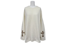 画像をギャラリービューアに読み込む, 新品同様 CHROME HEARTS クロムハーツ ニット セーター ラージクロス ハラコ クロスパッチ レオパード アイボリー 中古 4b010628