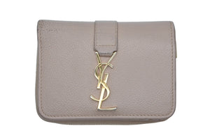 SAINT LAURENT サンローラン カサンドラ ジップウォレット 二つ折り財布 グレイン ド プードル レザー ベージュ ゴールド金具 良品 中古 4b010788
