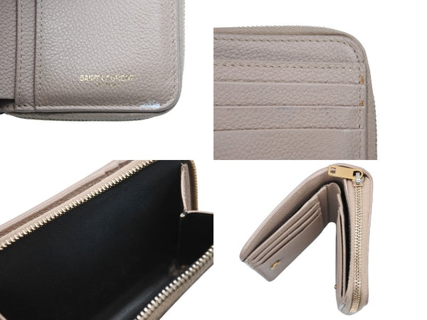 SAINT LAURENT サンローラン カサンドラ ジップウォレット 二つ折り財布 グレイン ド プードル レザー ベージュ ゴールド金具 良品 中古 4b010788