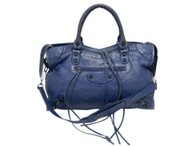 画像をギャラリービューアに読み込む, BALENCIAGA バレンシアガ ザシティ 2WAY ハンドバッグ 115748 レザー ブルー ゴールド金具 良品 中古 4b010798