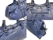画像をギャラリービューアに読み込む, BALENCIAGA バレンシアガ ザシティ 2WAY ハンドバッグ 115748 レザー ブルー ゴールド金具 良品 中古 4b010798